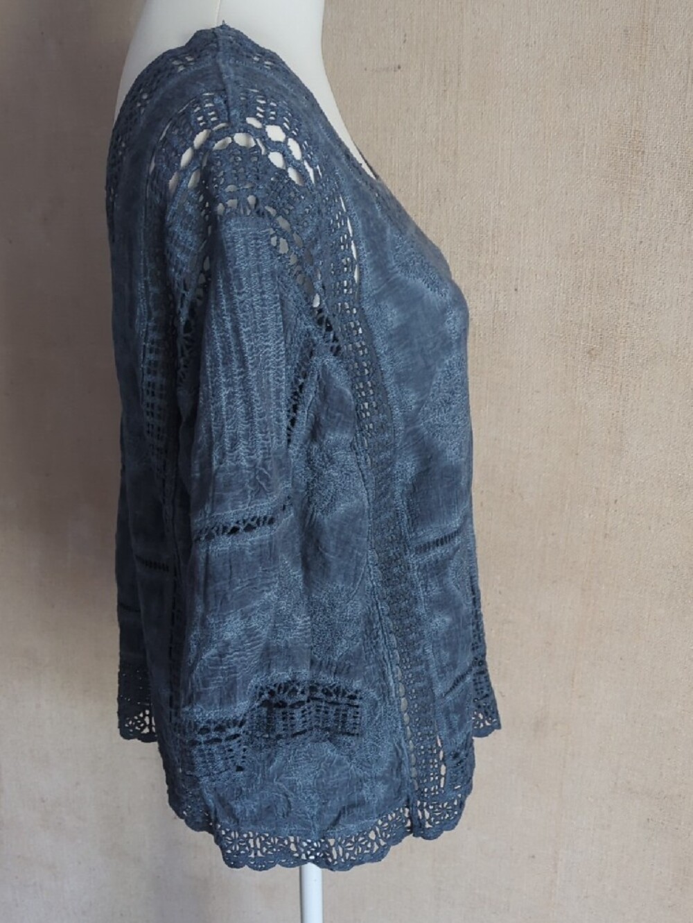 Democracy Crochet-Trim Square Neck Tunic in Slate Blue - Picture 7 of 10